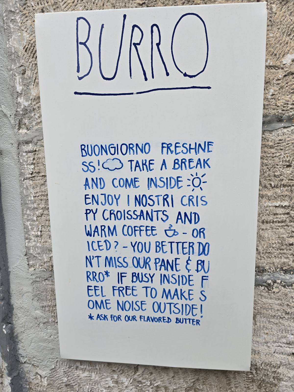 Menu de Burro cafe