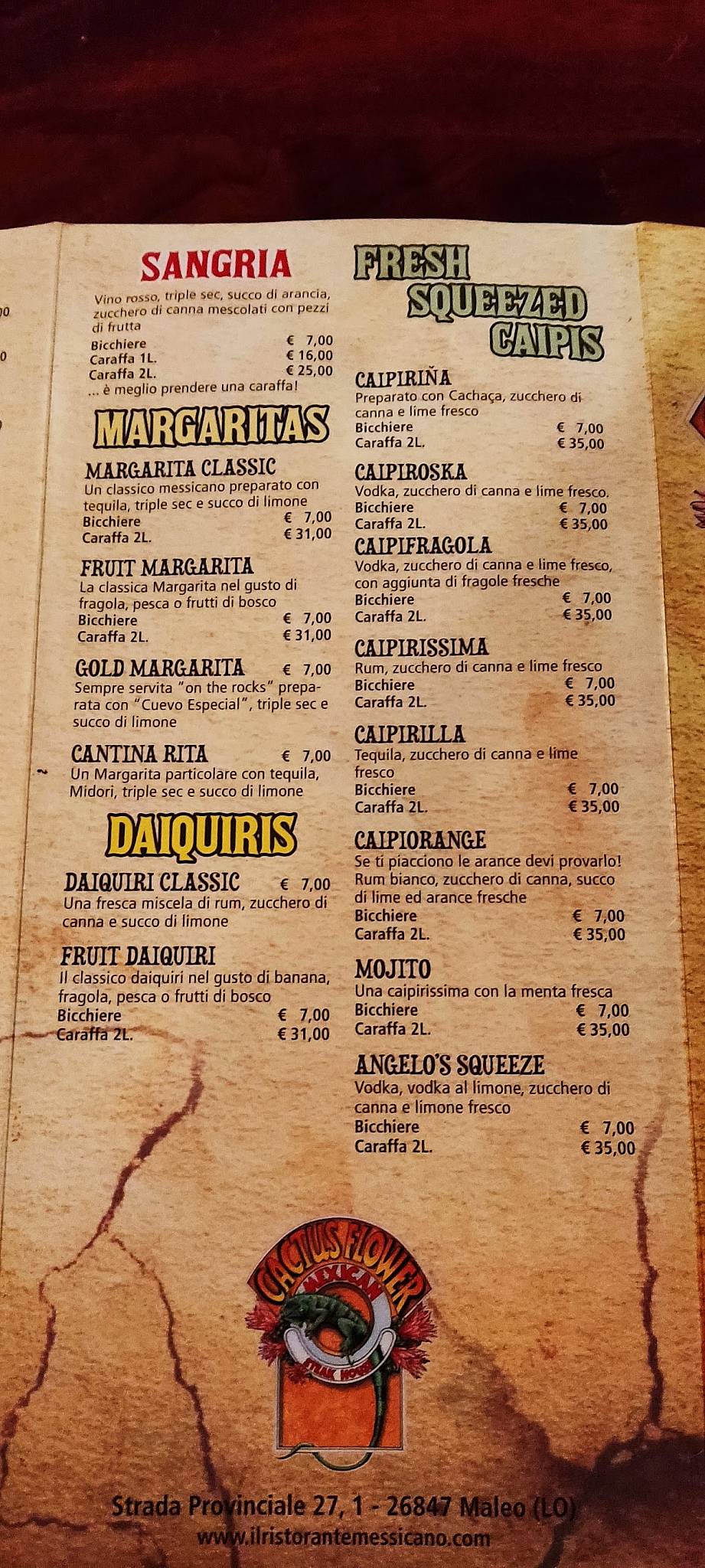 Menu di Cactus Flower Ristorante Tex-Mex 