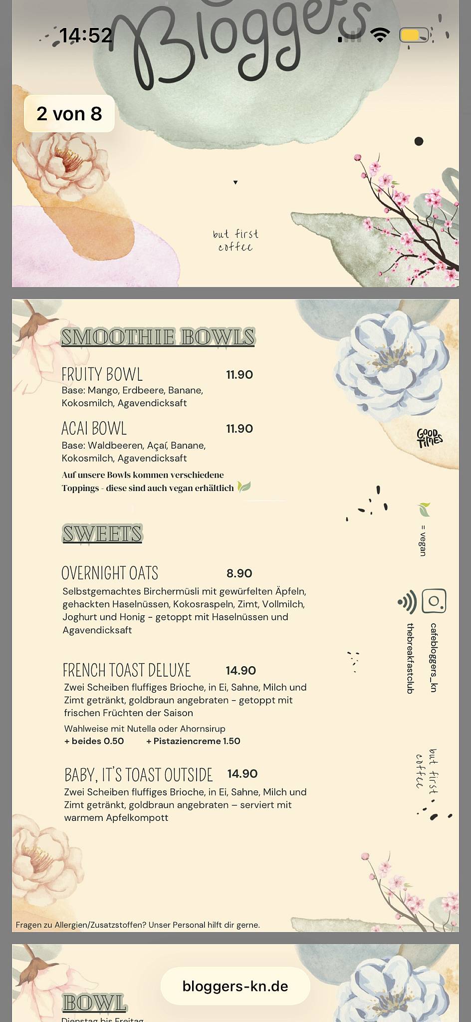 Menu de Café Bloggers