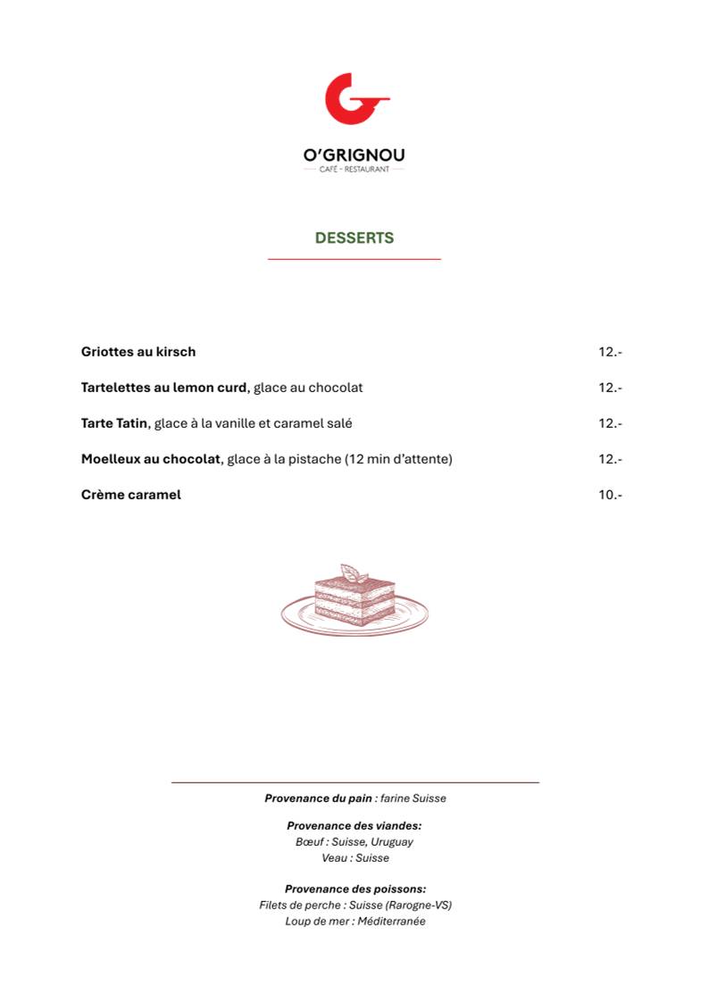 Menu de Café-restaurant O'Grignou