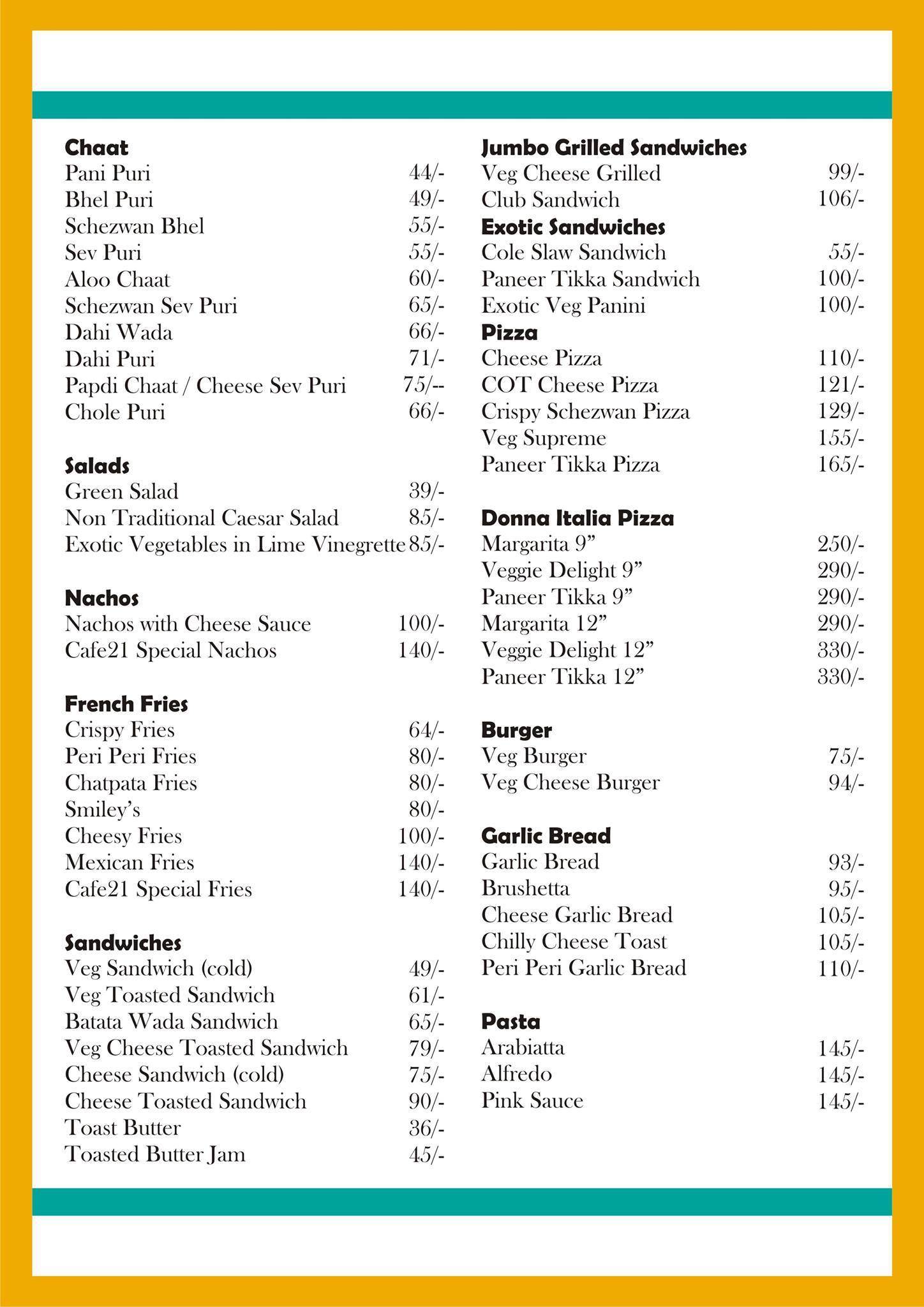 Cafe21 menu