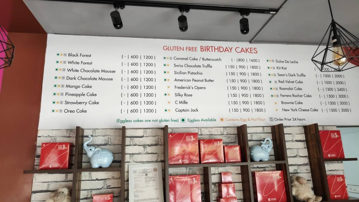 Cakes by Chocolates menu