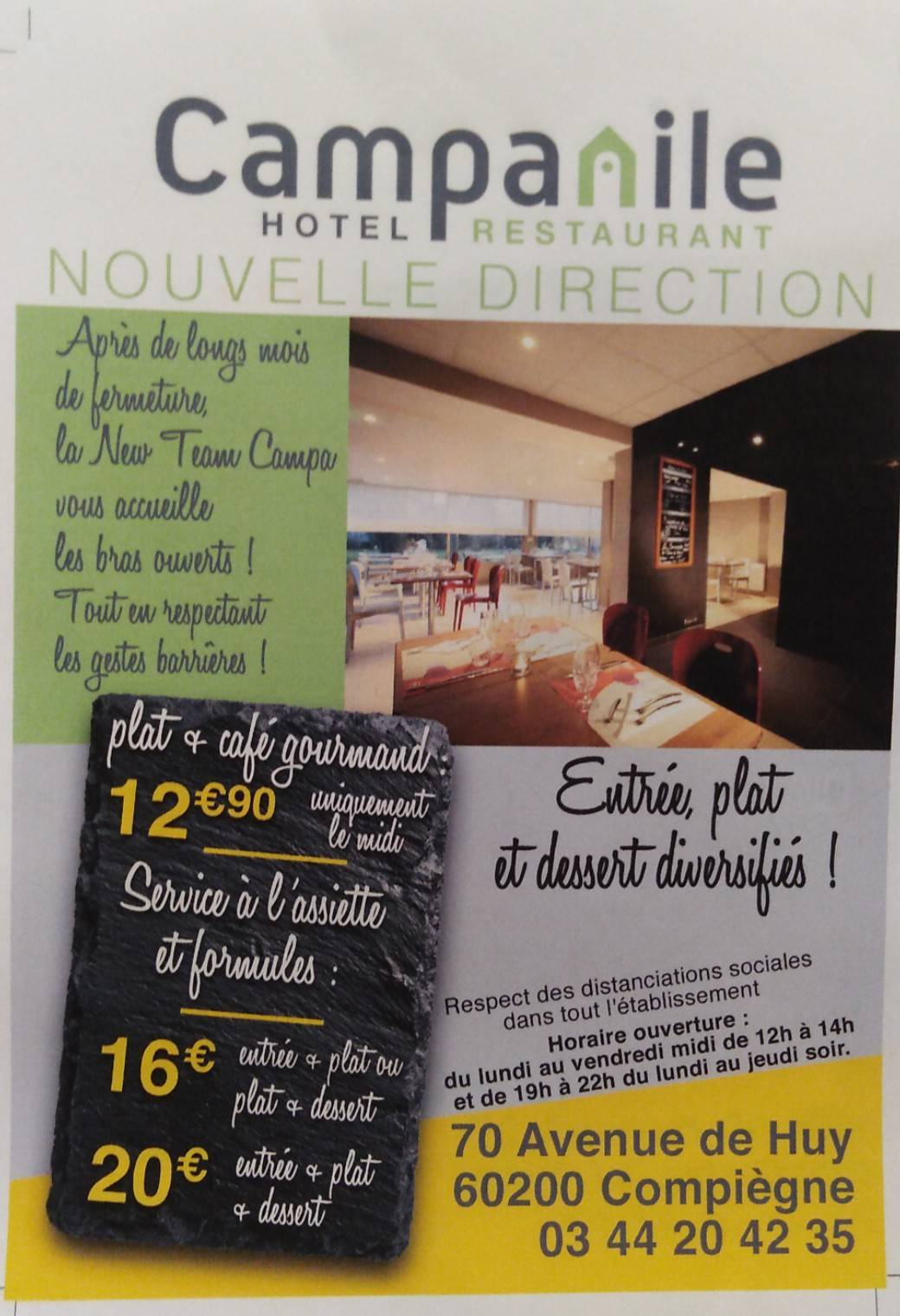 Menu de Restaurant Campanile Compiegne