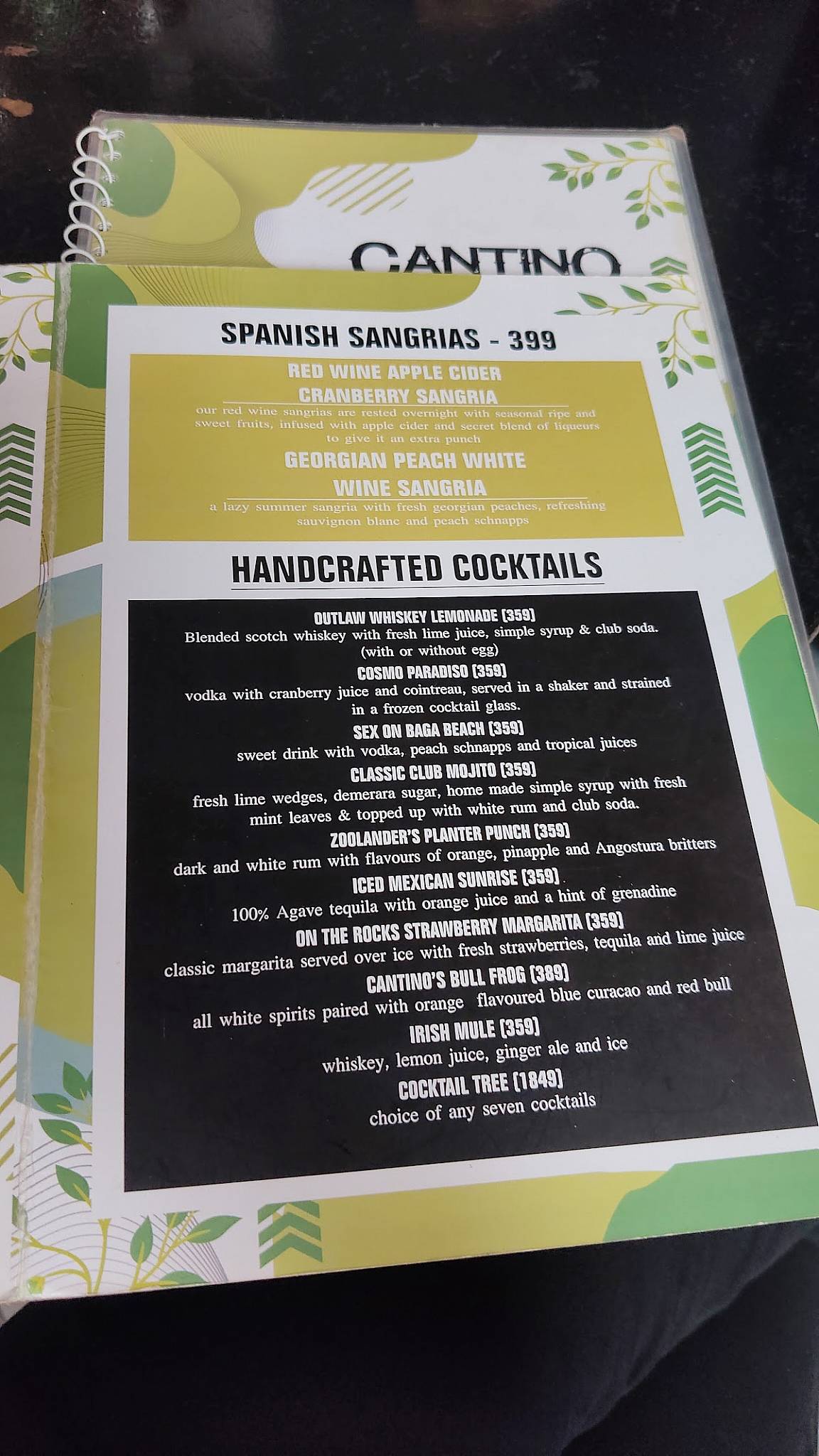 Cantino menu