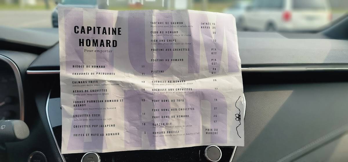 Menu de Capitaine Homard