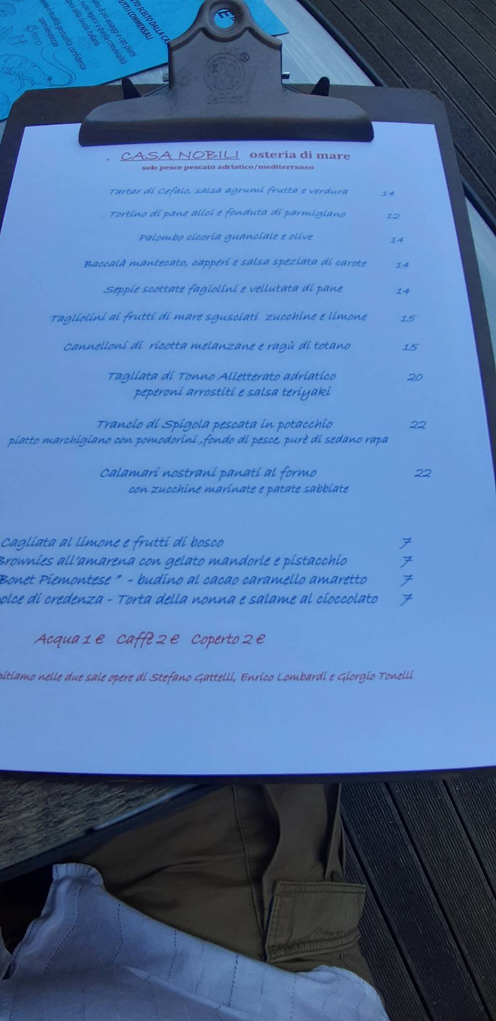 Menu di Casa Nobili Osteria di Mare 