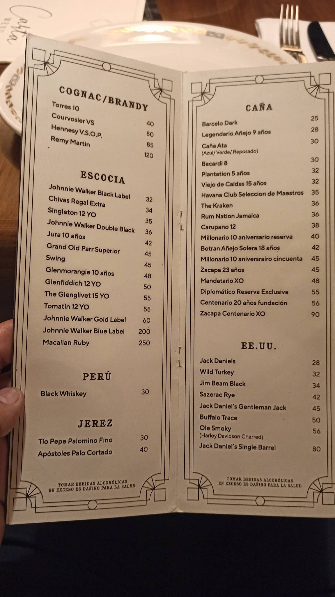 Carta de Casa Tambo Restaurant, Lima