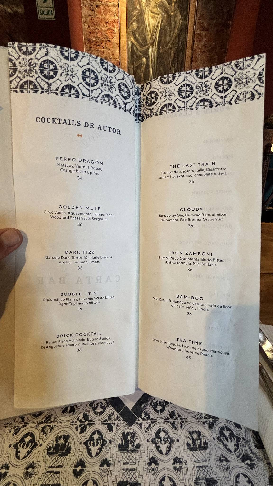 Carta de Casa Tambo Restaurant, Lima