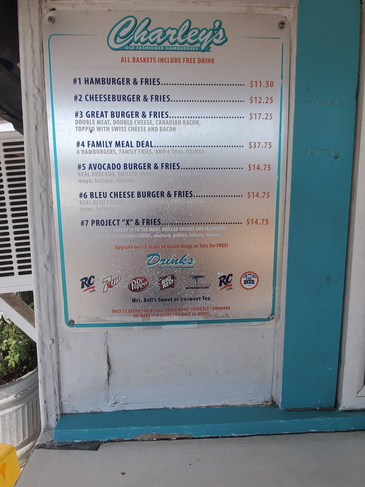 Menu at Charley's Old Fashioned Hamburgers restaurant, Fort Worth