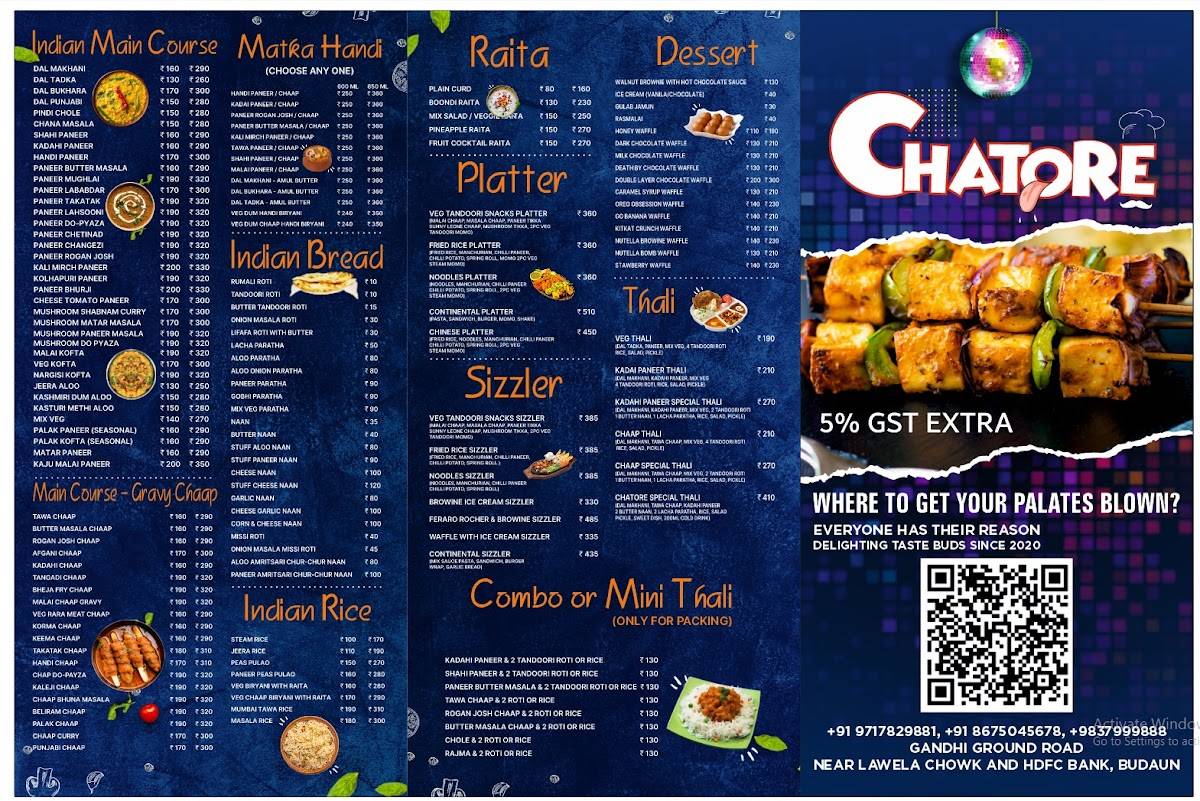 Chatore Restaurent & Cafe menu