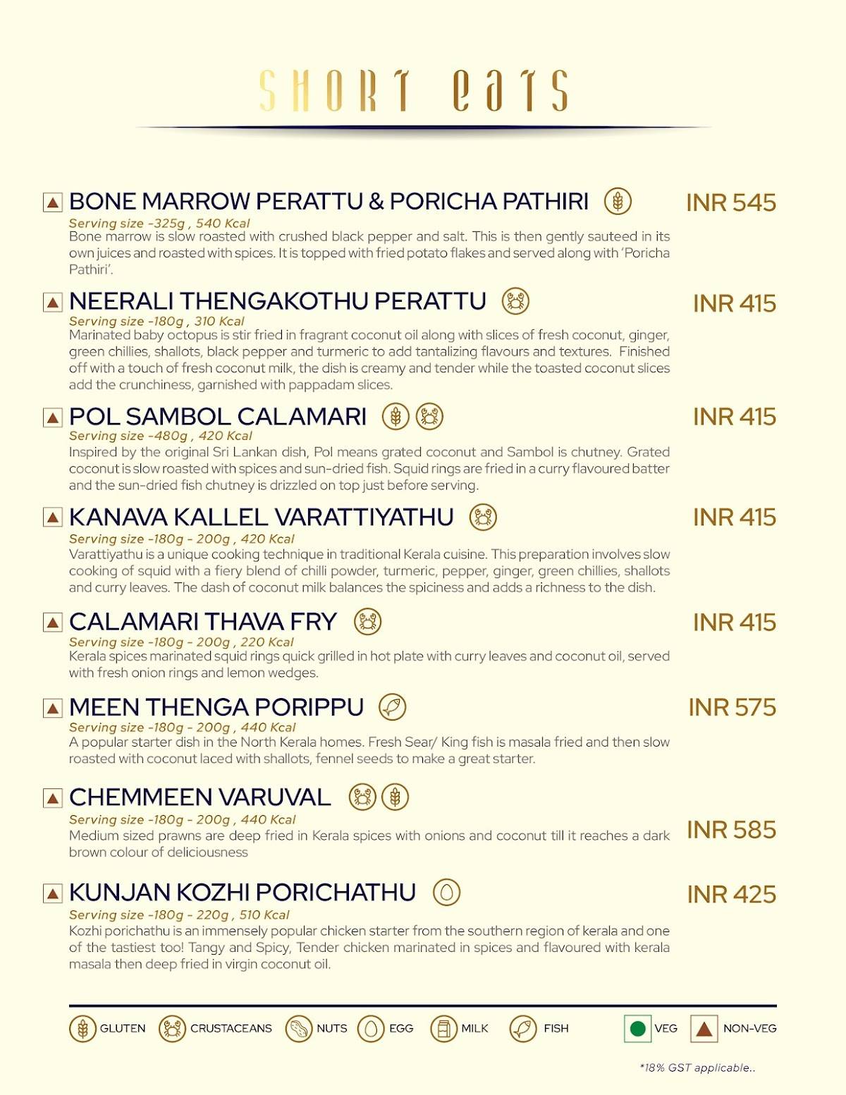 Restaurant Chef Pillai Kochi menu