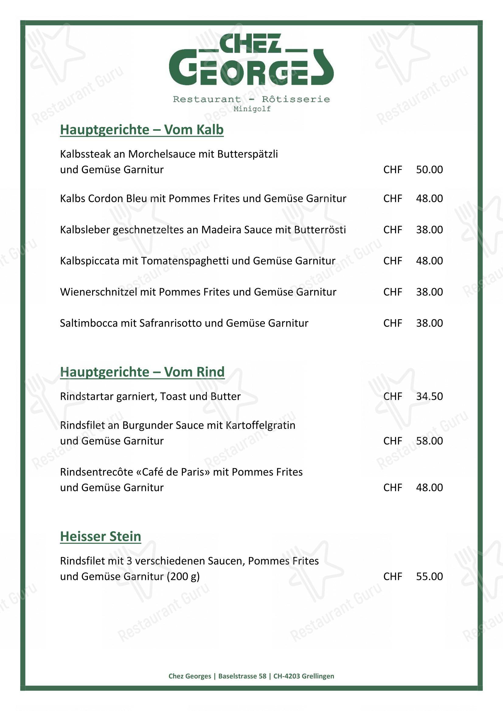 Menu di Restaurant Chez Georges - Menu bar