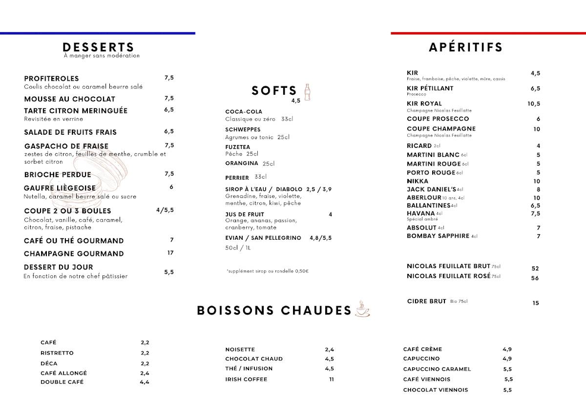 Menu de Restaurant Cocorico