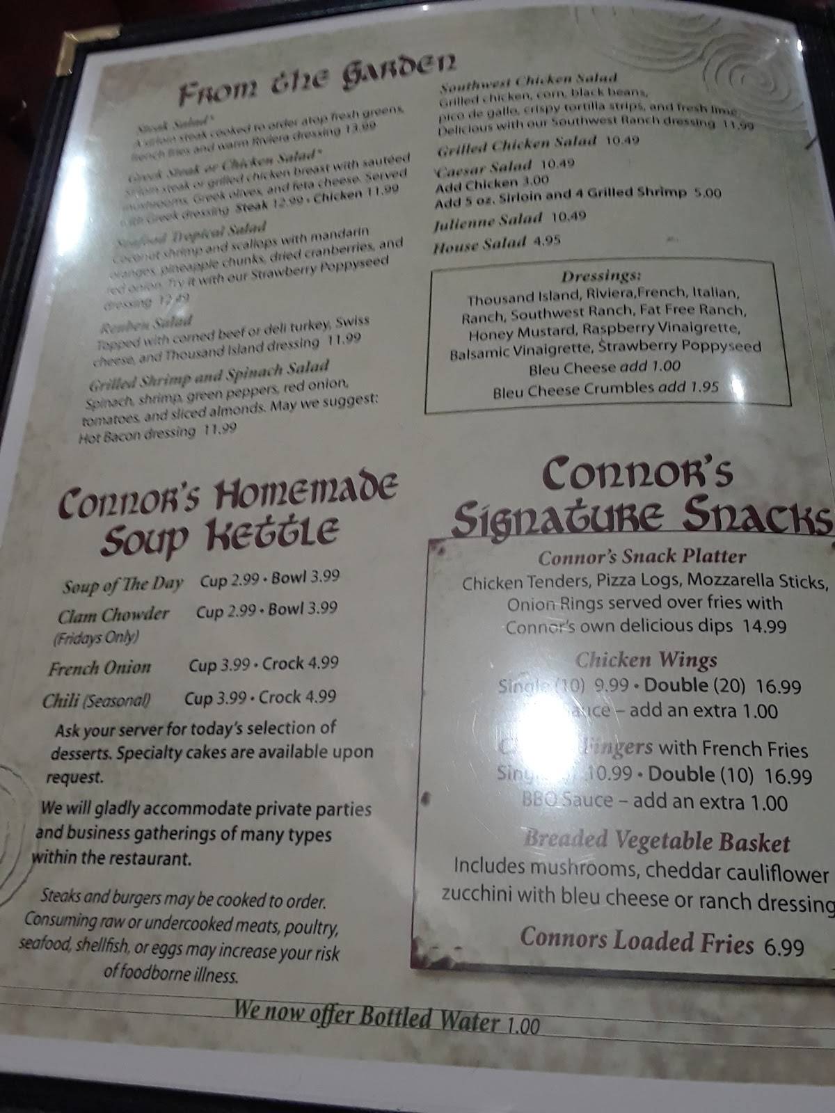 Menu at Connor's Restaurant, Buffalo