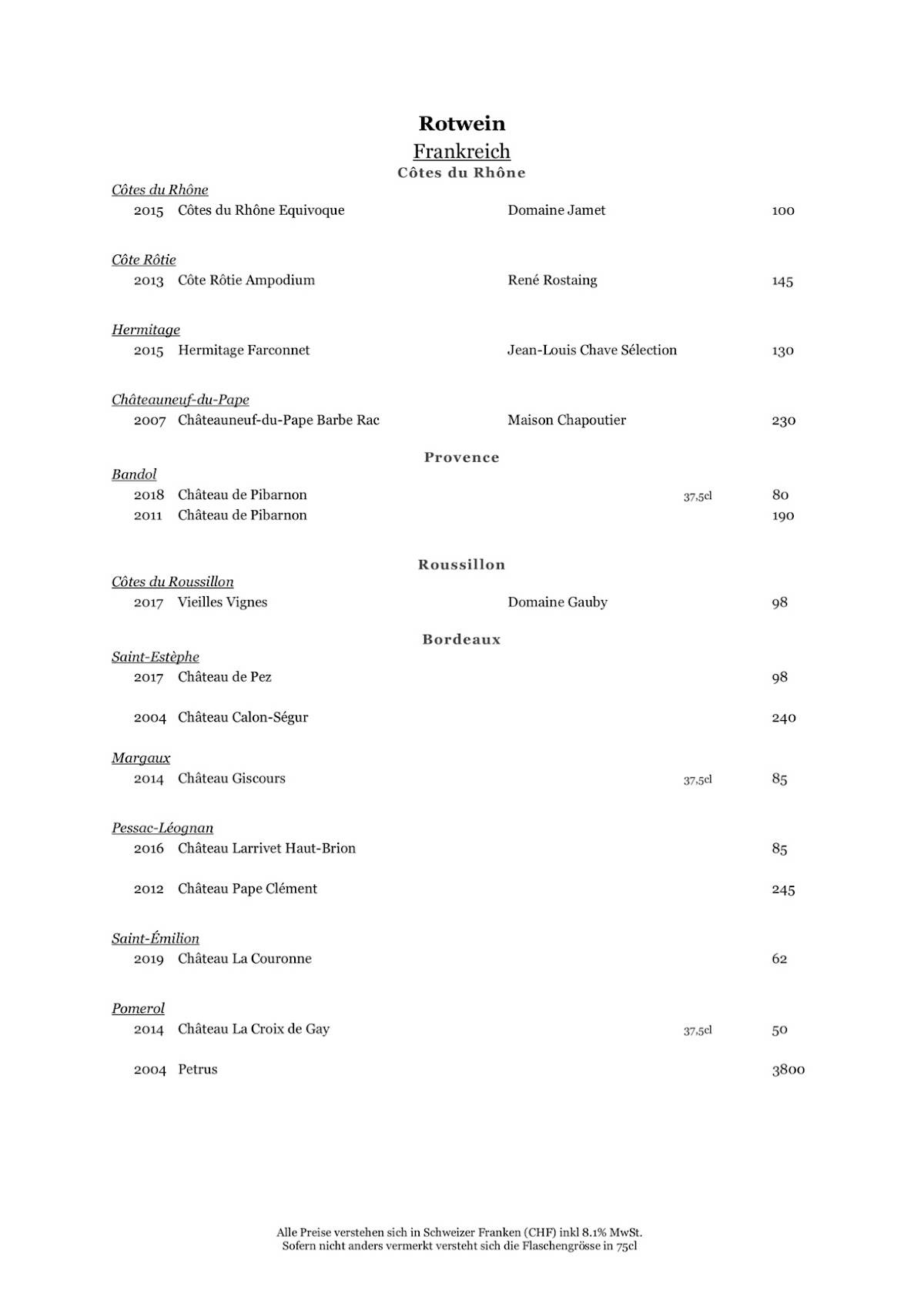 Menu di Cucina Niederdorf 