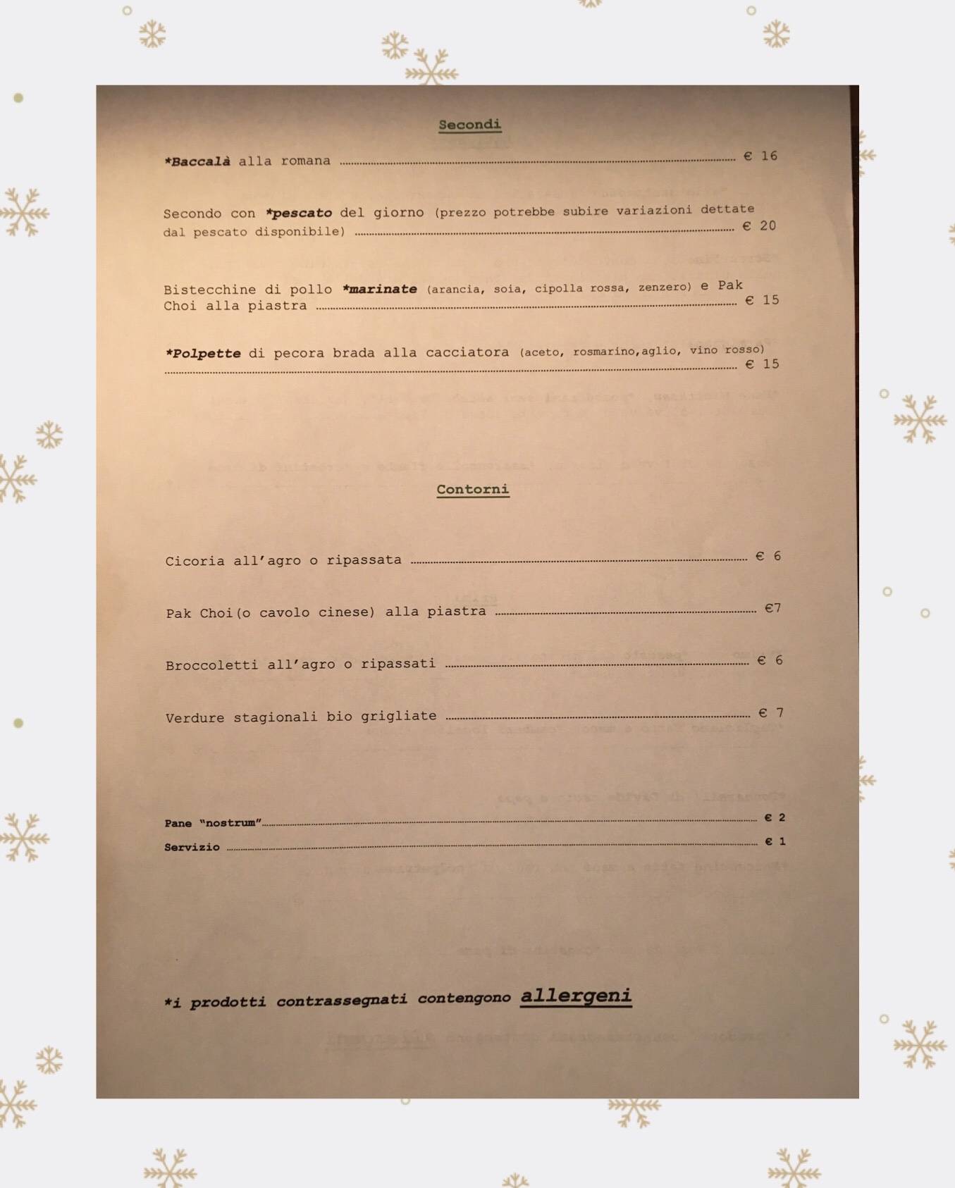 Menu di Cucina del Mercato 