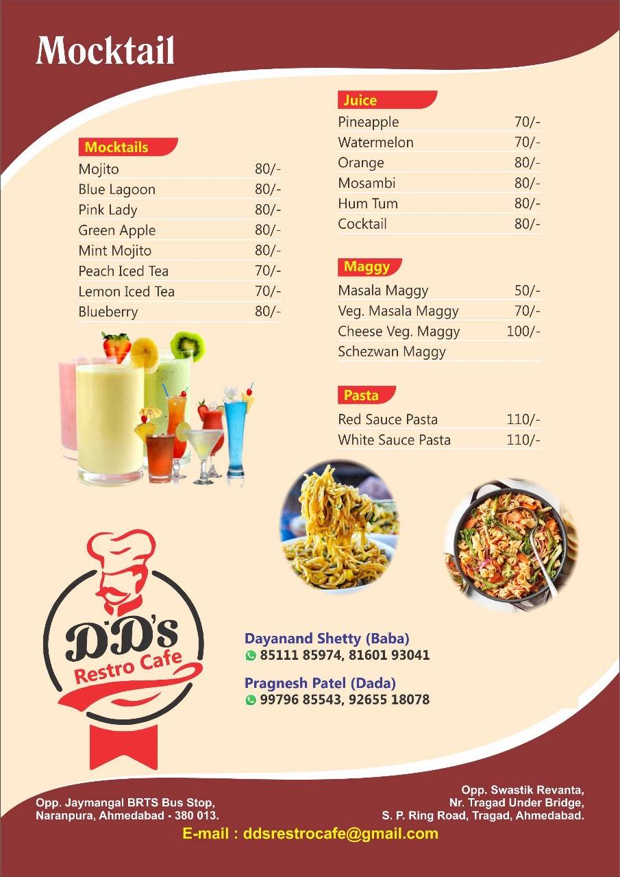 DD's Restro Cafe menu