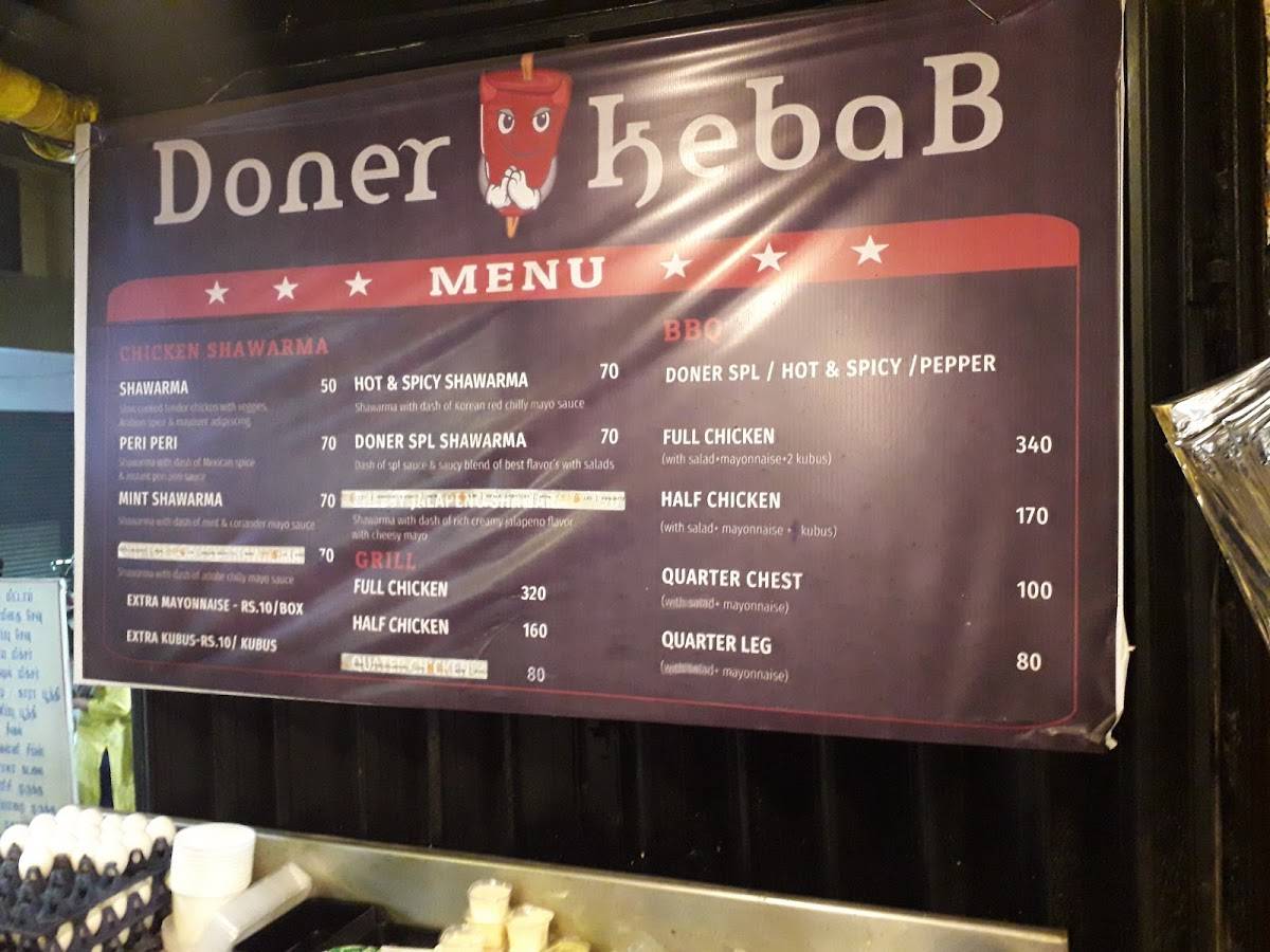 Menu at DONER KEBAB, Chennai