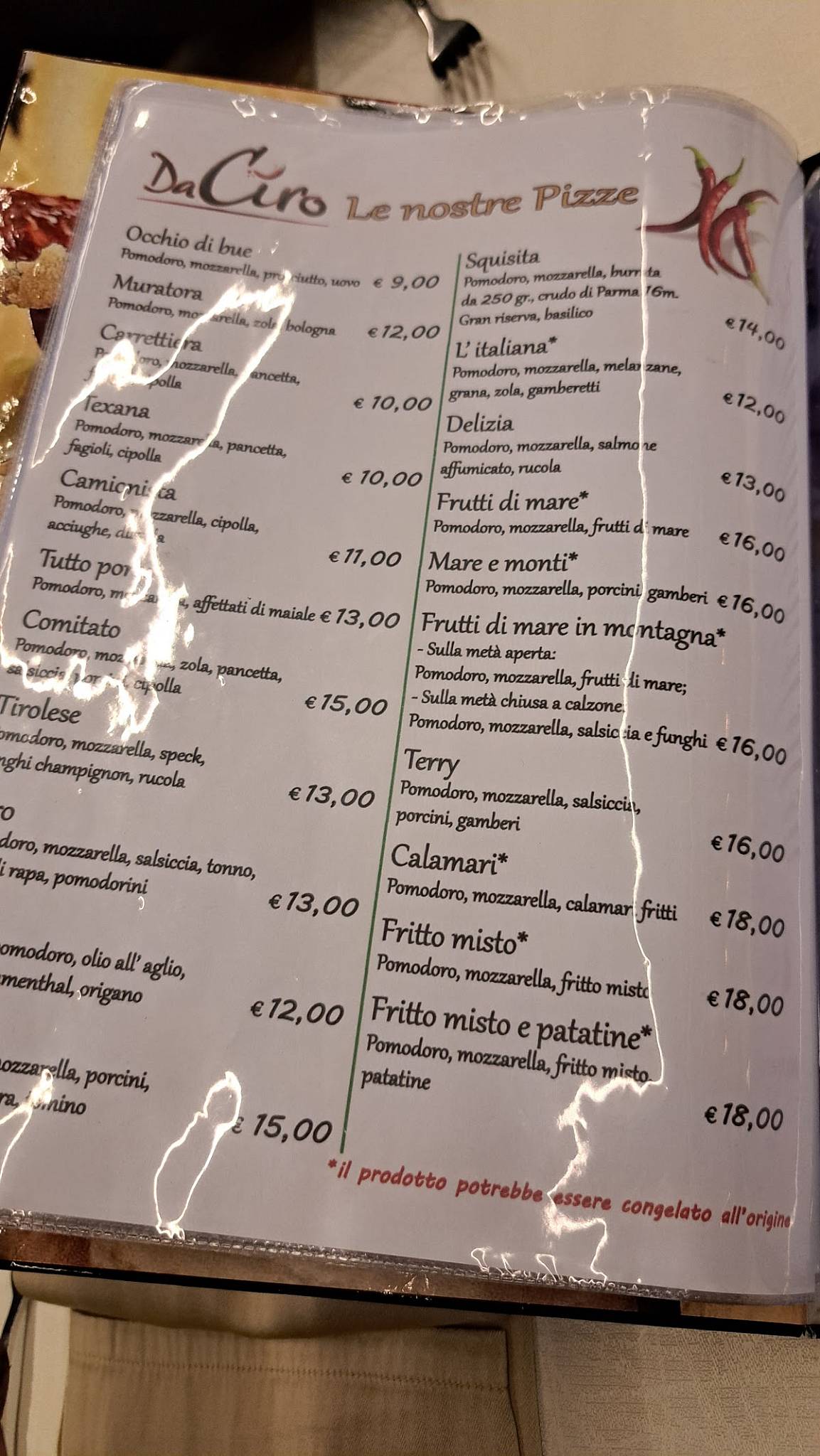 Menu de Da Ciro