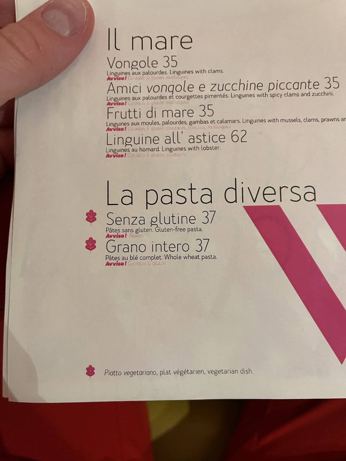 Menu de Da Laura Cannes