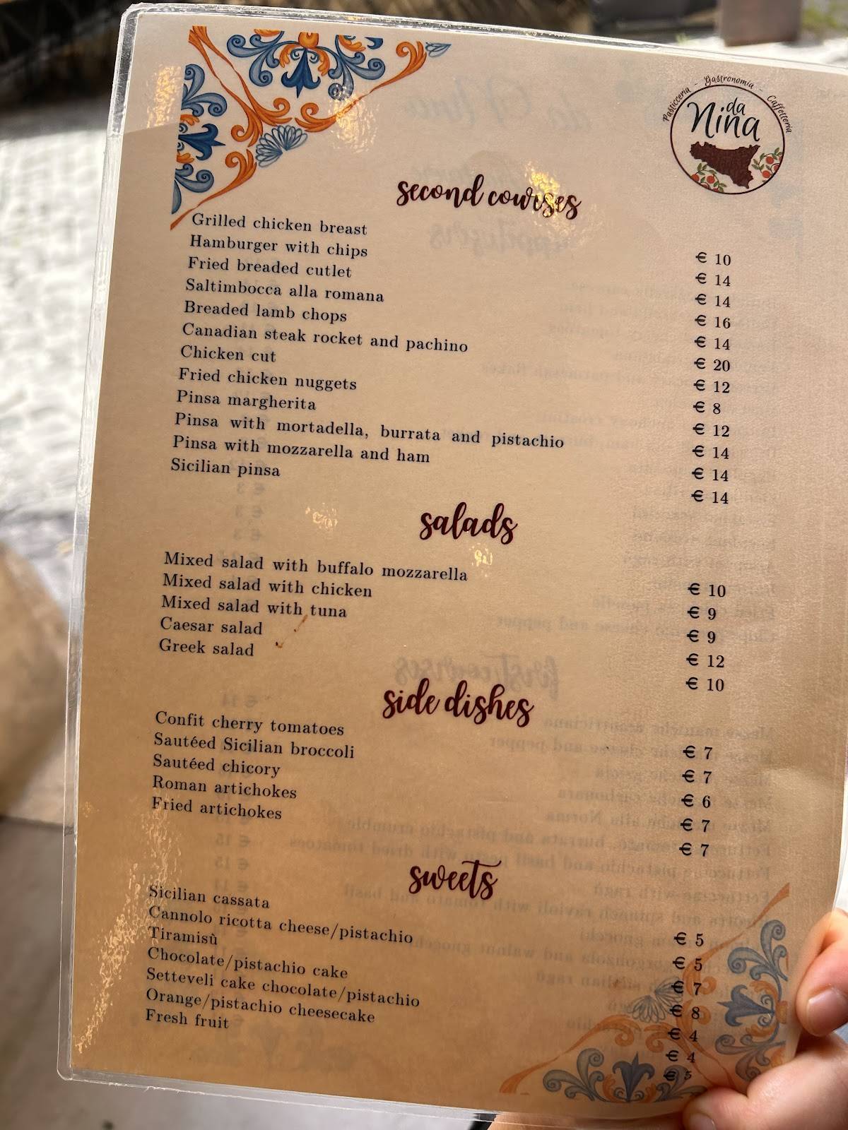 Menu di Da Nina  a   Trastevere 