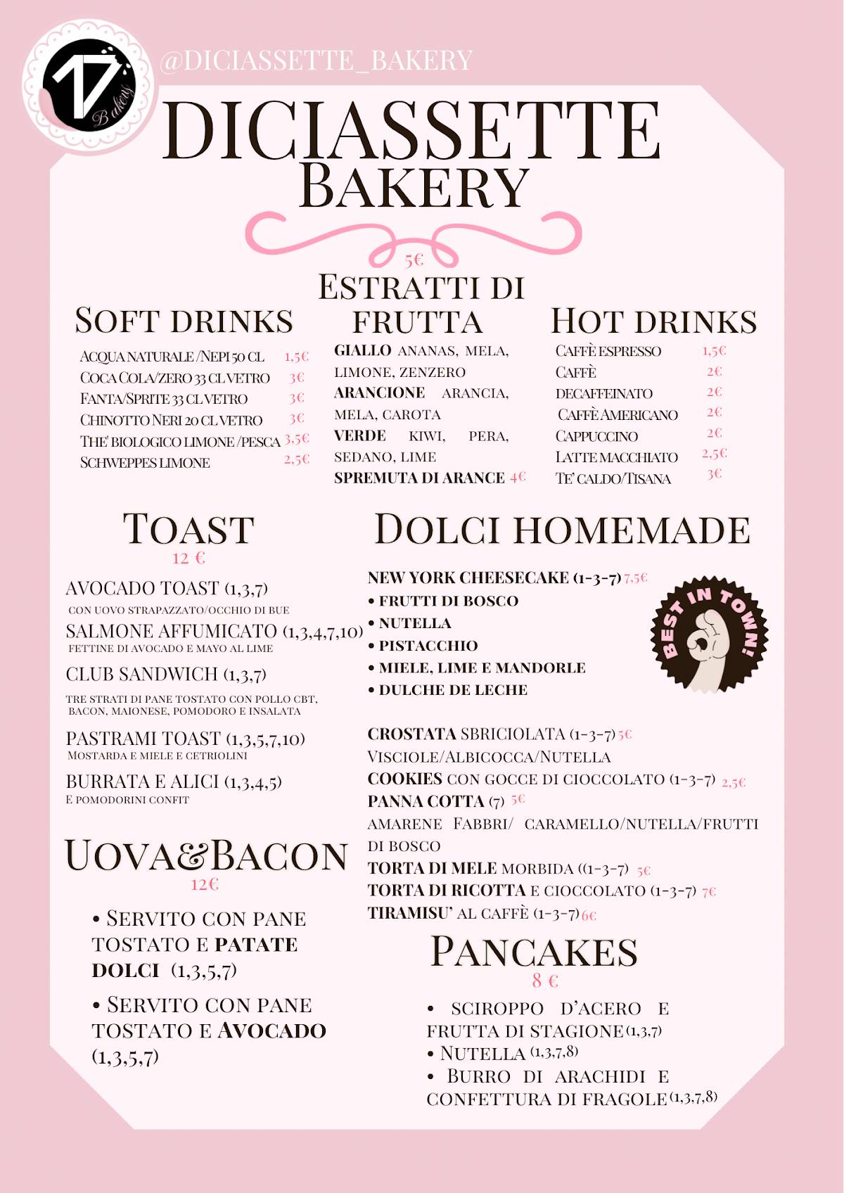 Menu di Diciassette Bakery _ Infernetto 