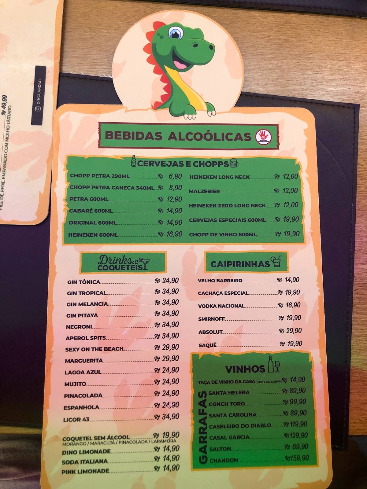 Dinolandia - O mundo dos Dinossauros cardápio