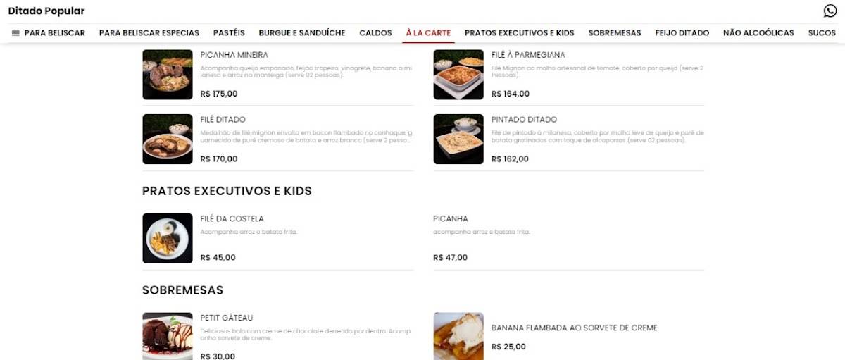 Ditado Popular cardápio