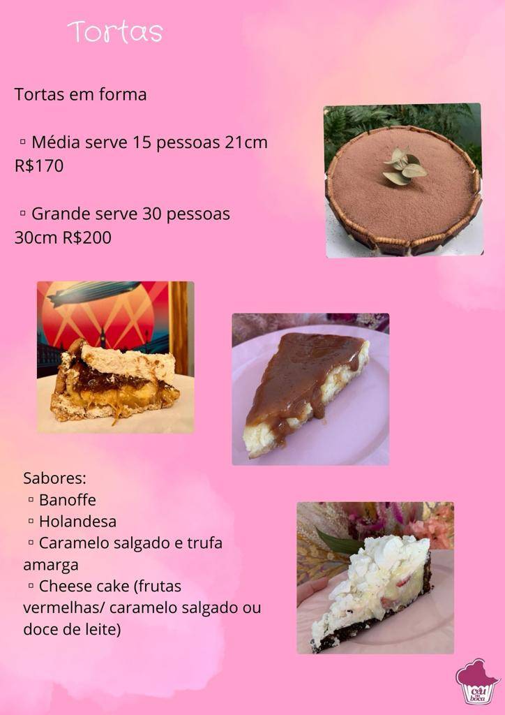 Doces e Bolos Ateliê Céu na Boca Itaúna cardápio