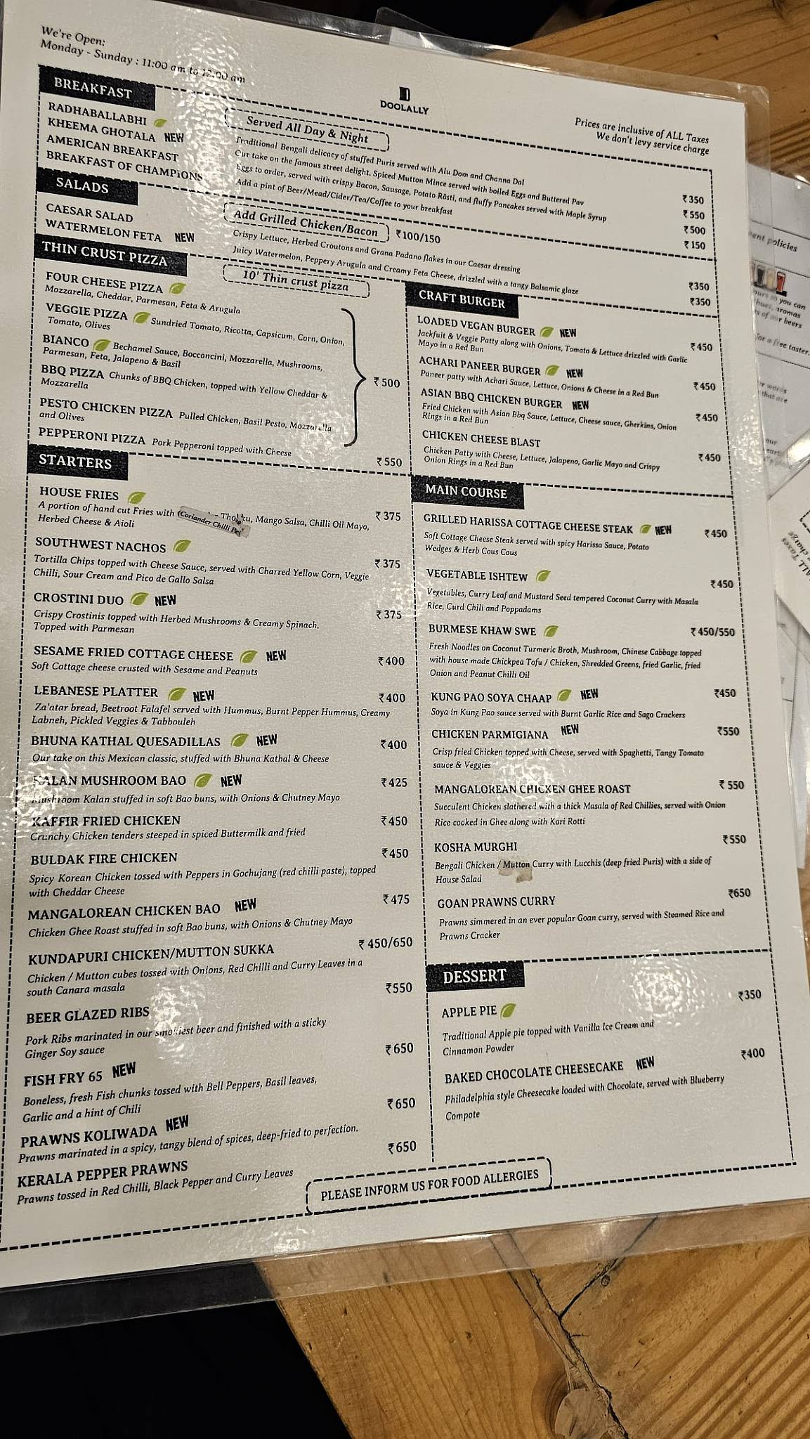 Doolally Taproom - Koregaon Park menu