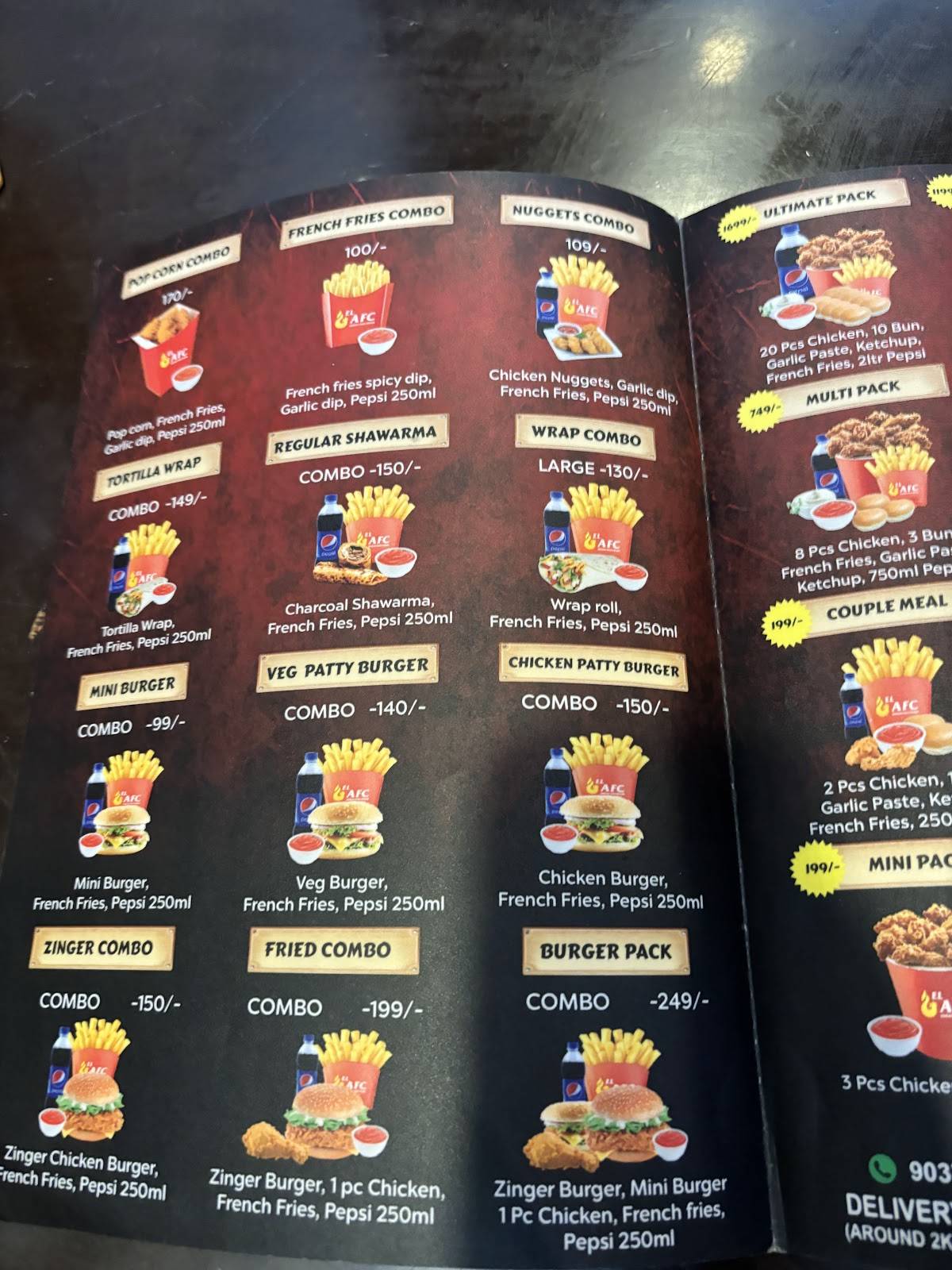AFC FRIED CHICKEN menu