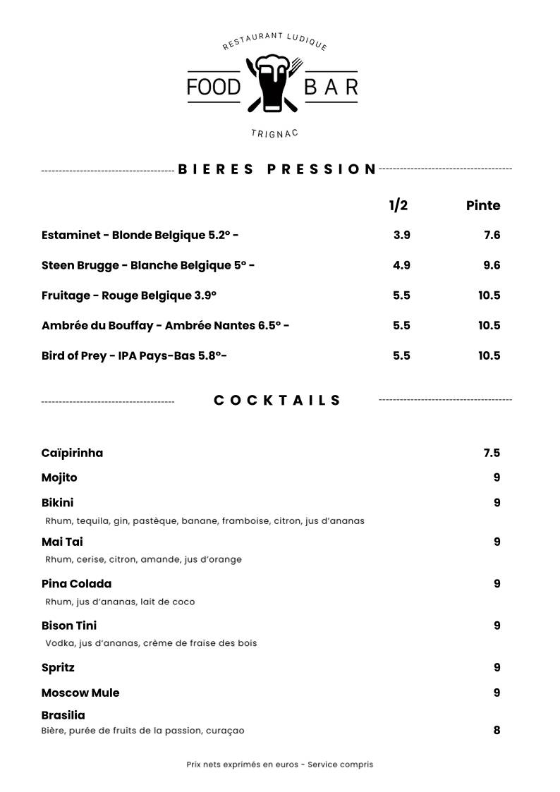 Menu de FOOD BAR