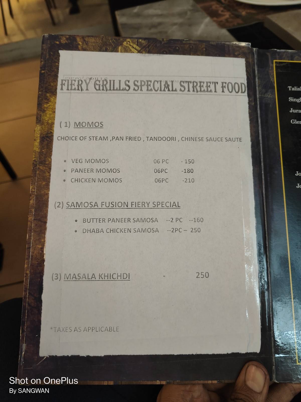 Fiery Grills- Restaurant and Bar Best Restaurant and Party Place in NSP menu