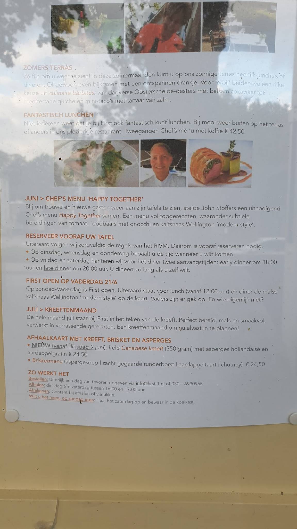 Menu de Restaurant First