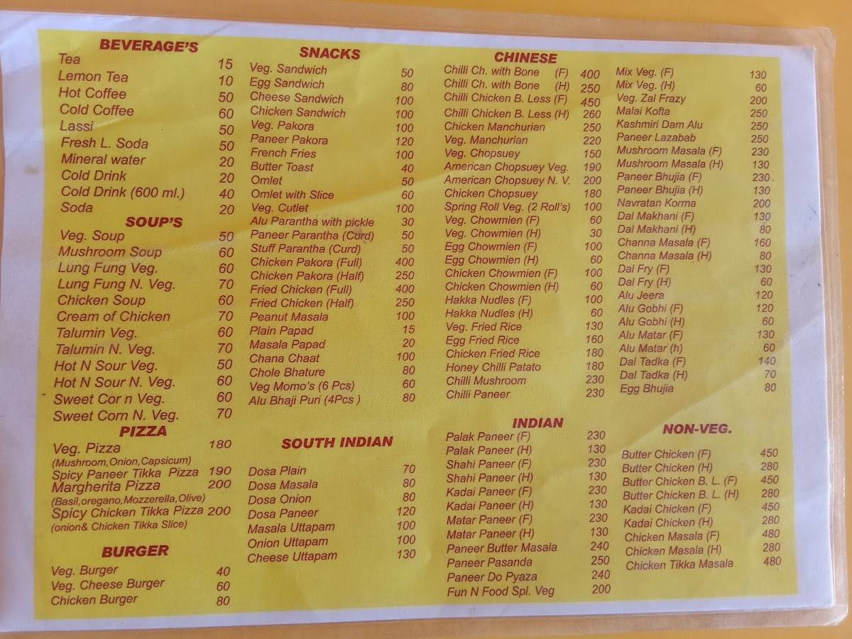 Fun & Food Restaurant menu