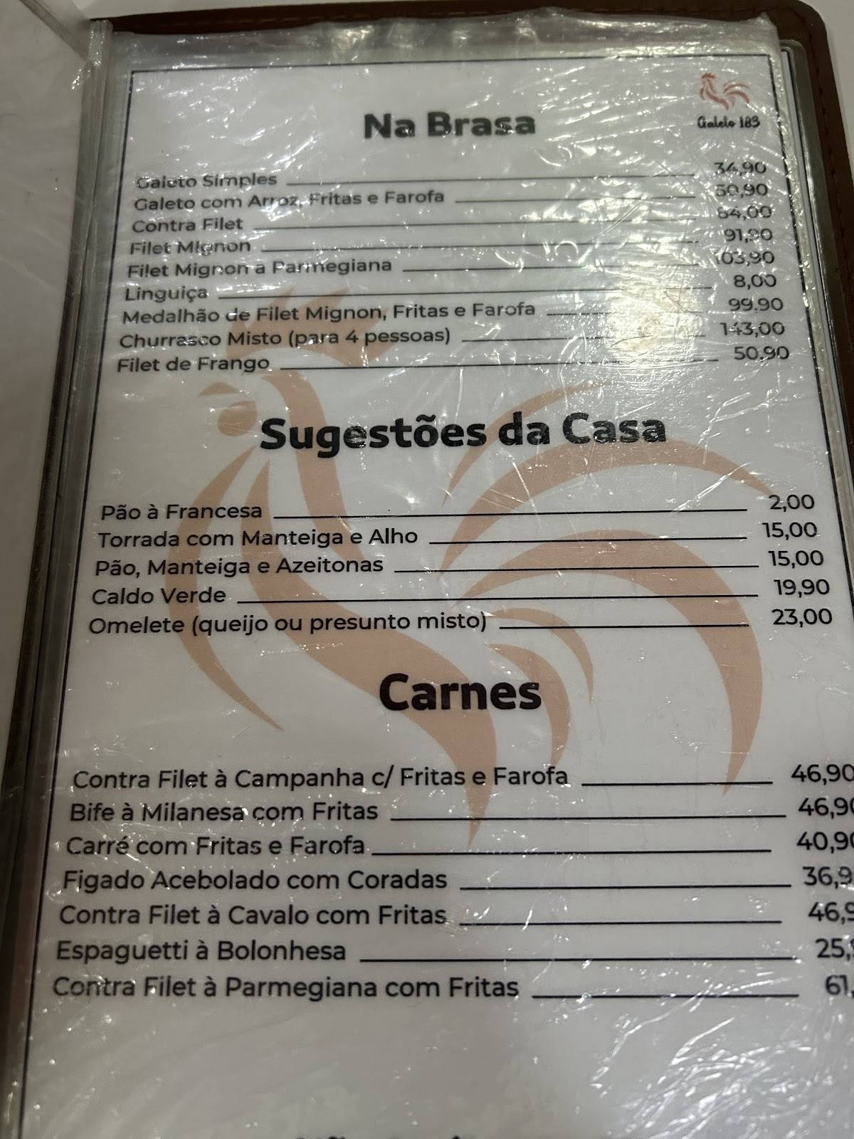 Galeto 183 cardápio