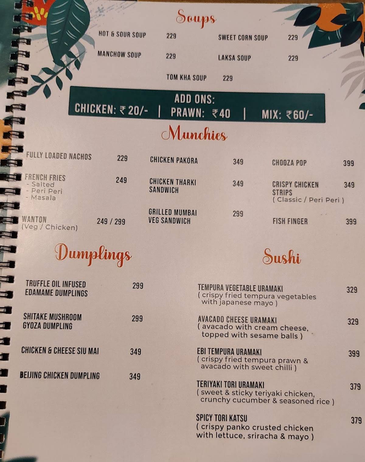 Garden of Dreams menu