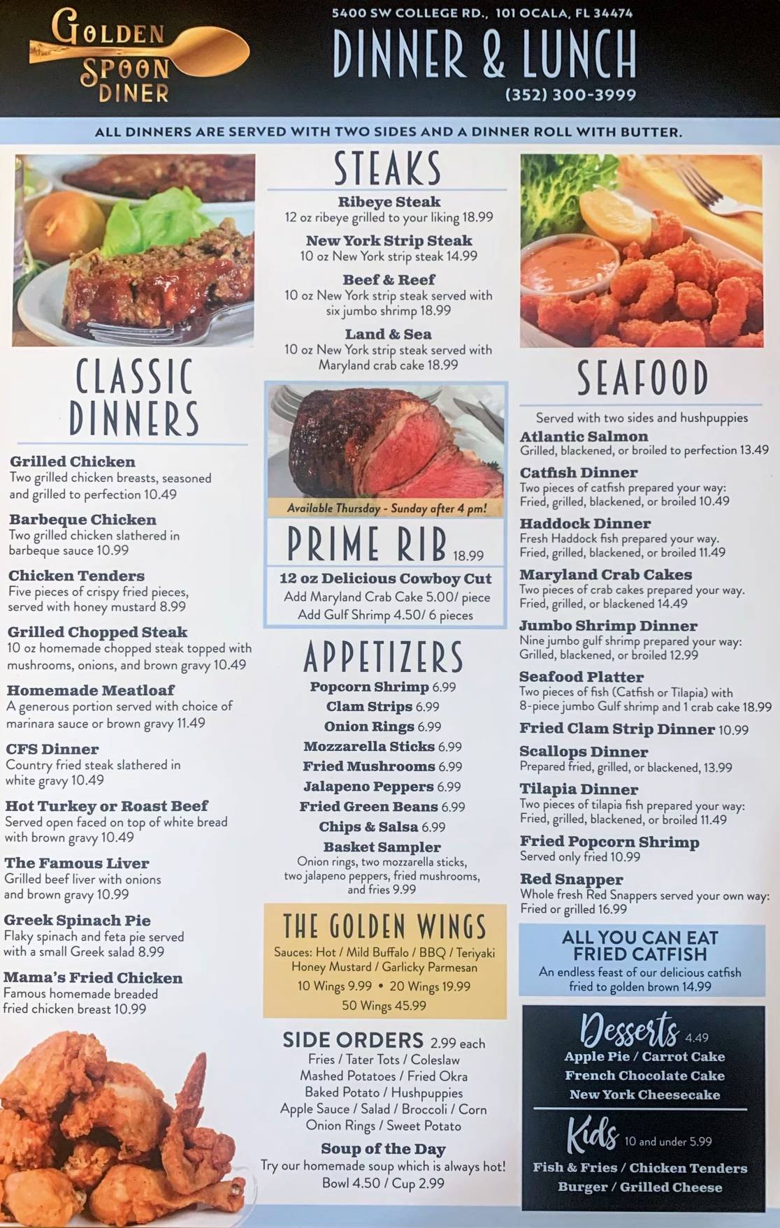 Menu at Golden Spoon Diner restaurant, Ocala