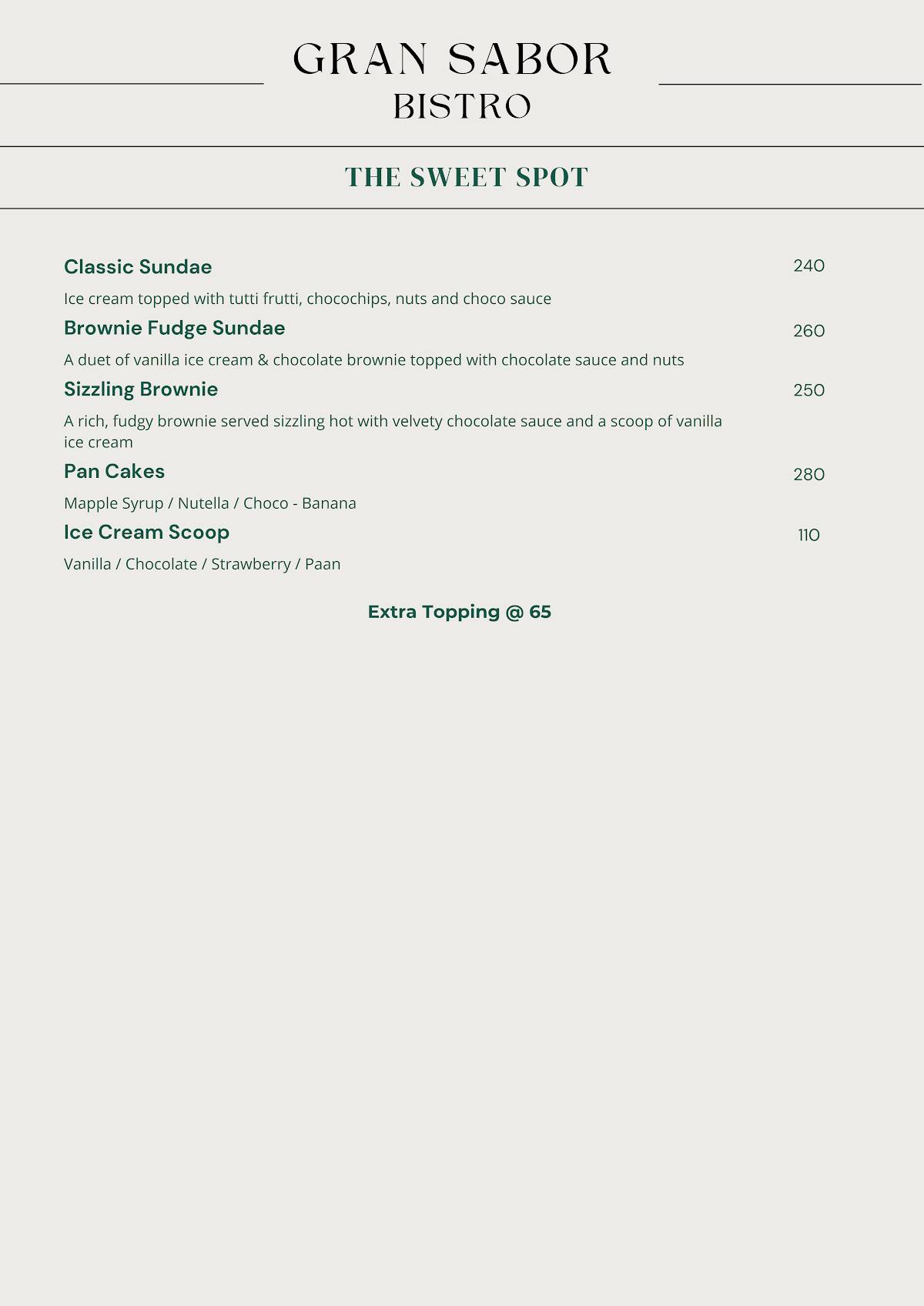 Gran Sabor Bistro Best Family Restaurant In Jaipur menu