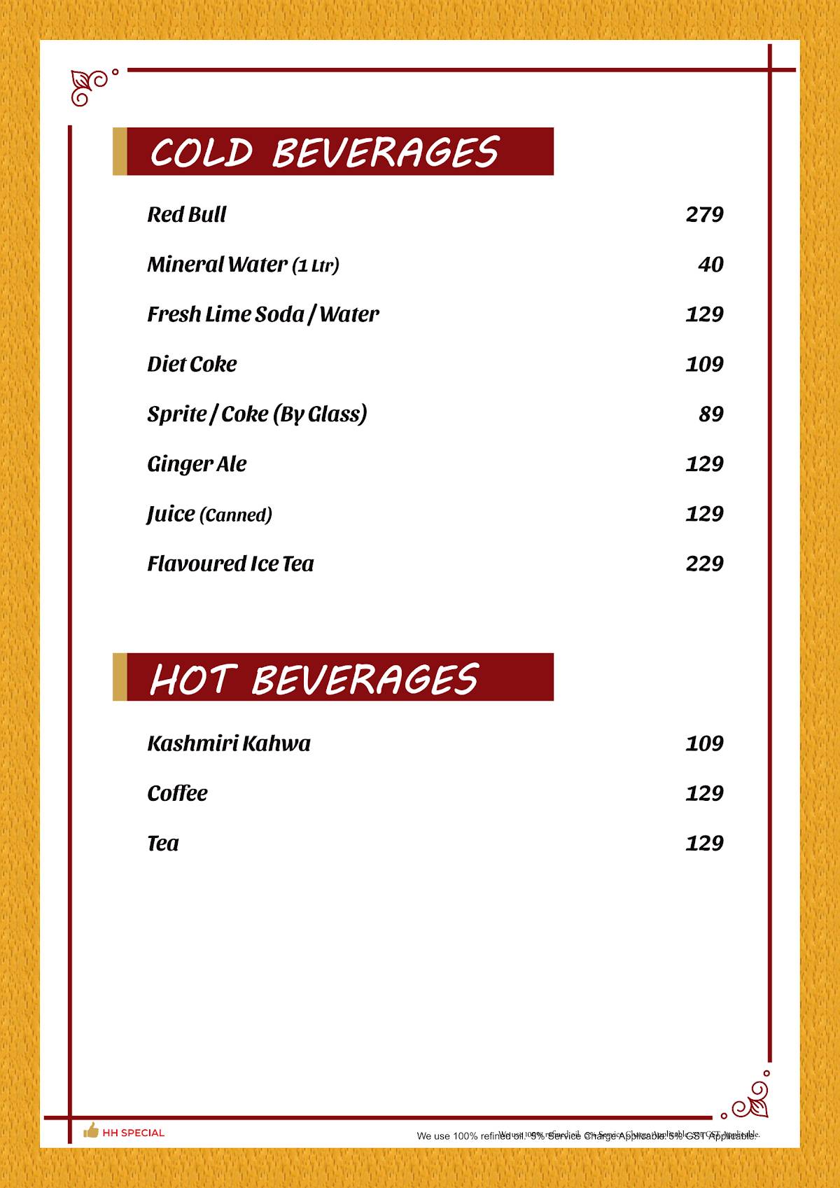 HER HIGHNESS RESTAURANT & COCKTAIL BAR menu