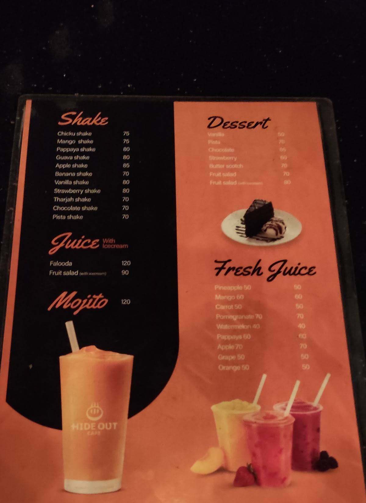 Hide Out Cafe menu