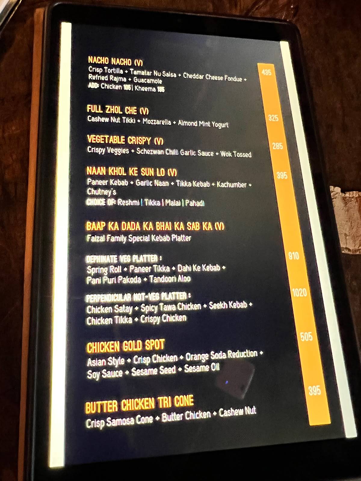 Hitchki Phoenix Palladium, Lower Parel menu