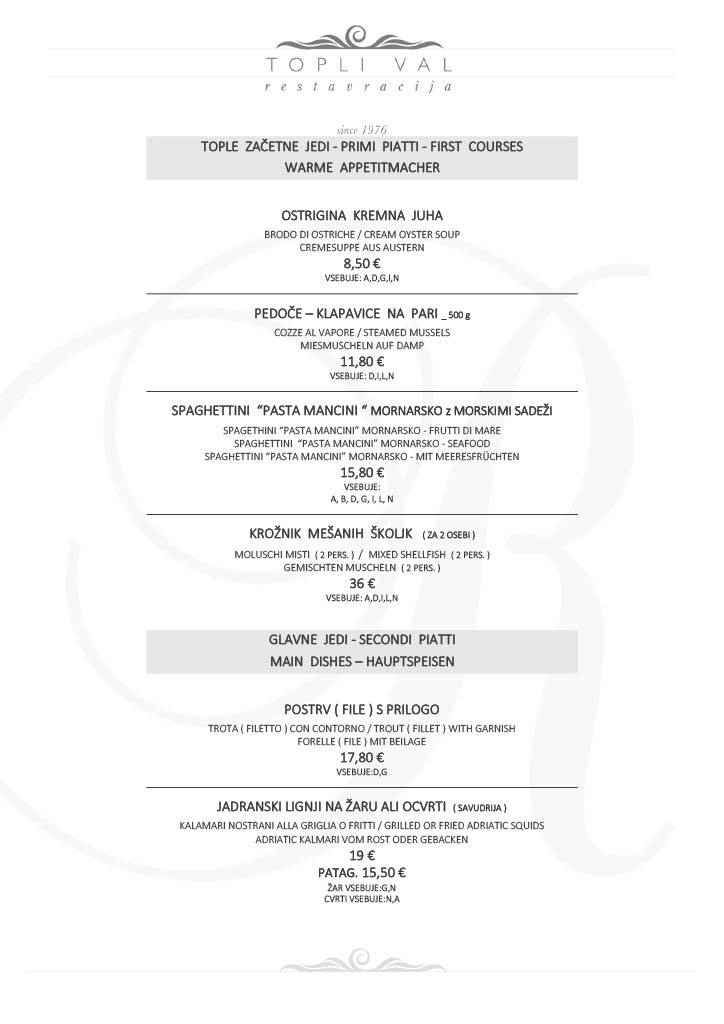 Menu di Hotel Hvala 