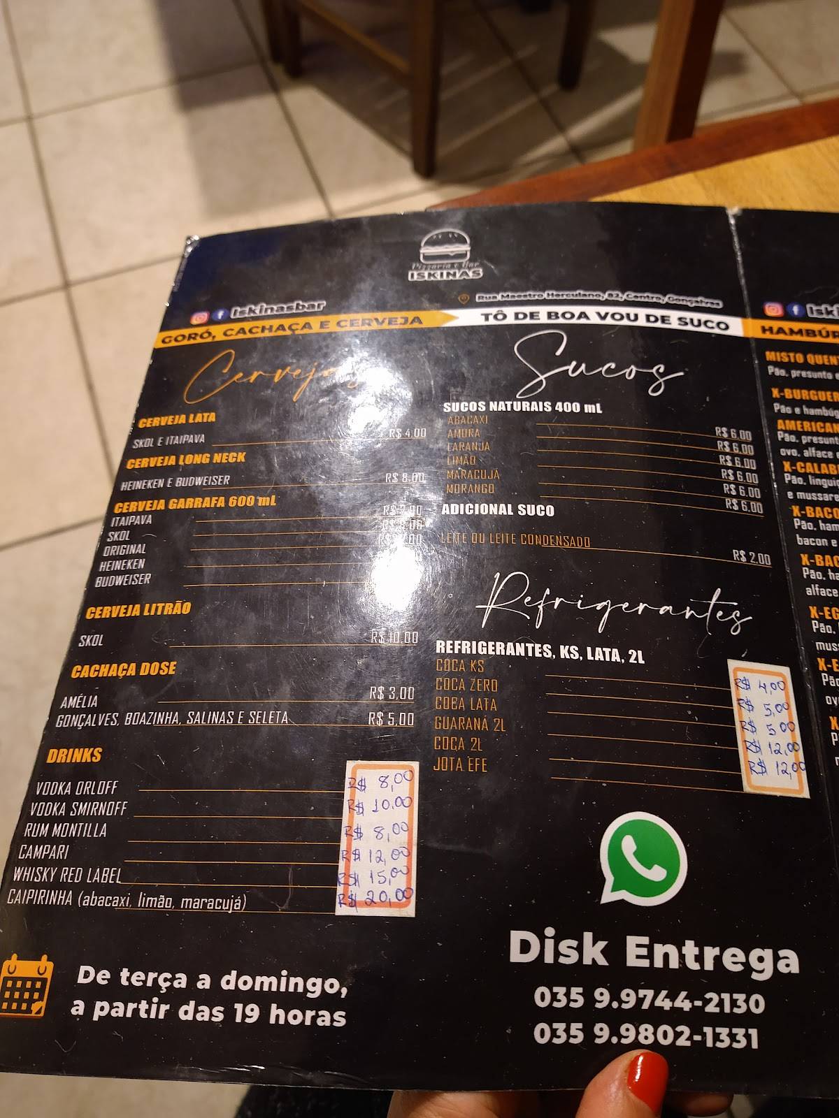 ISKINAS BAR E PIZZARIA cardápio