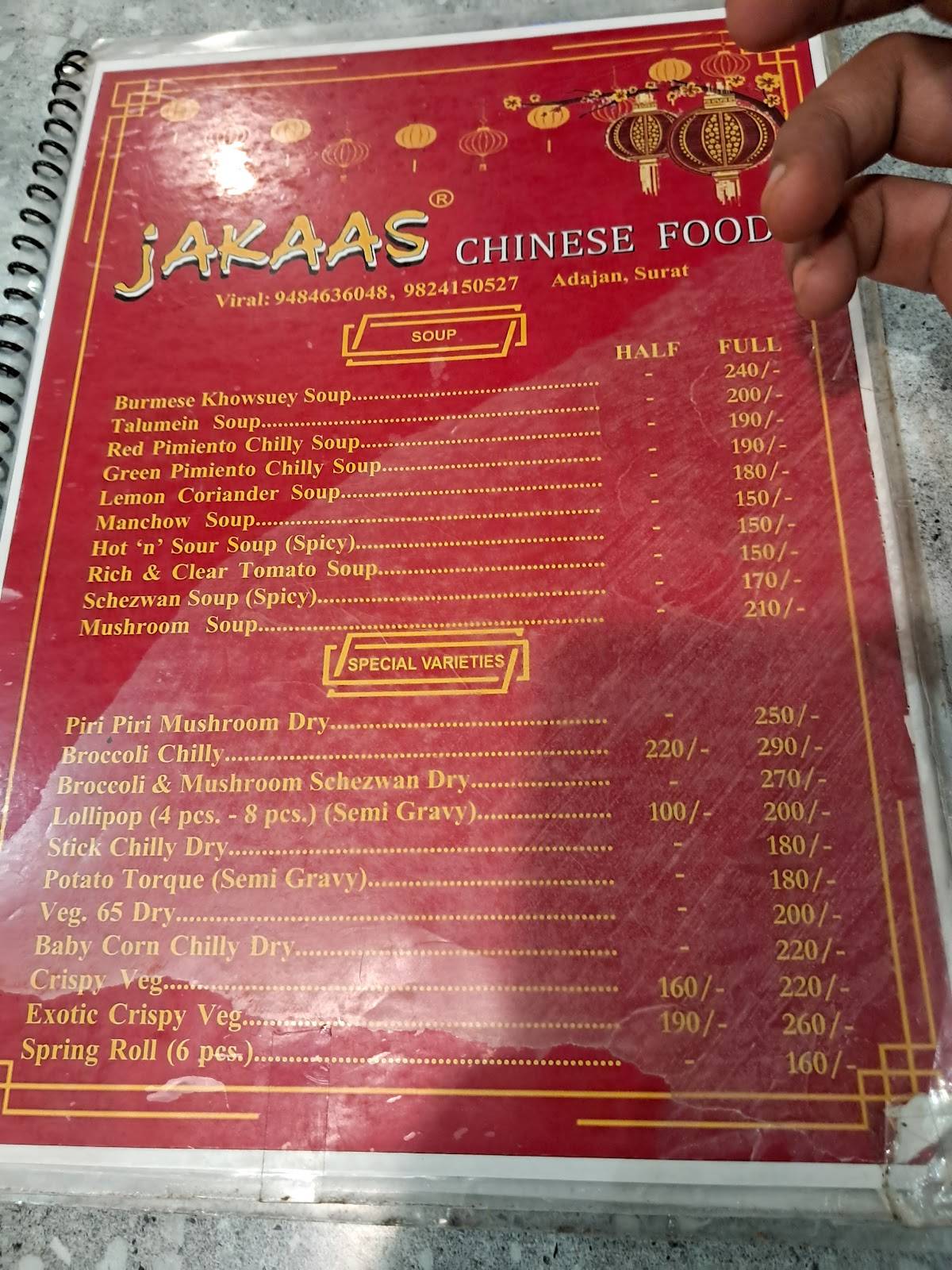 Jakaas Chinese Food menu