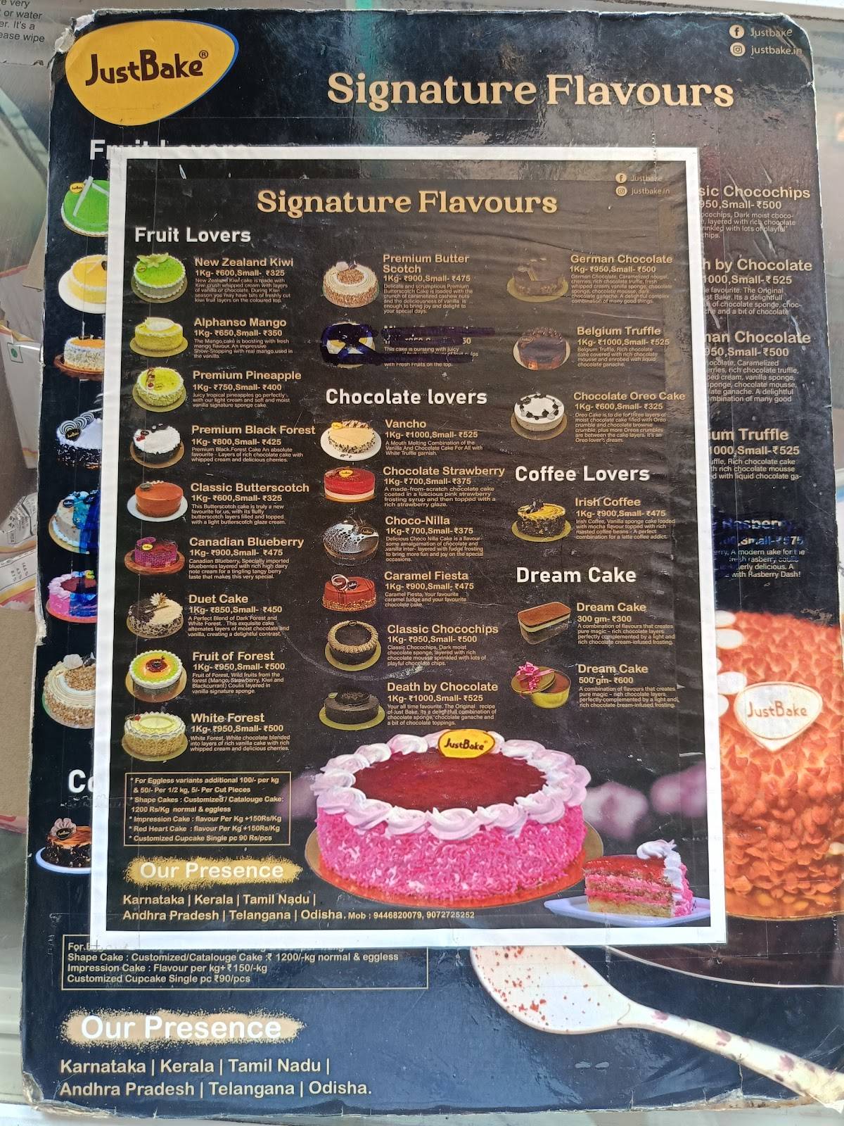 Just Bake Chengannur menu