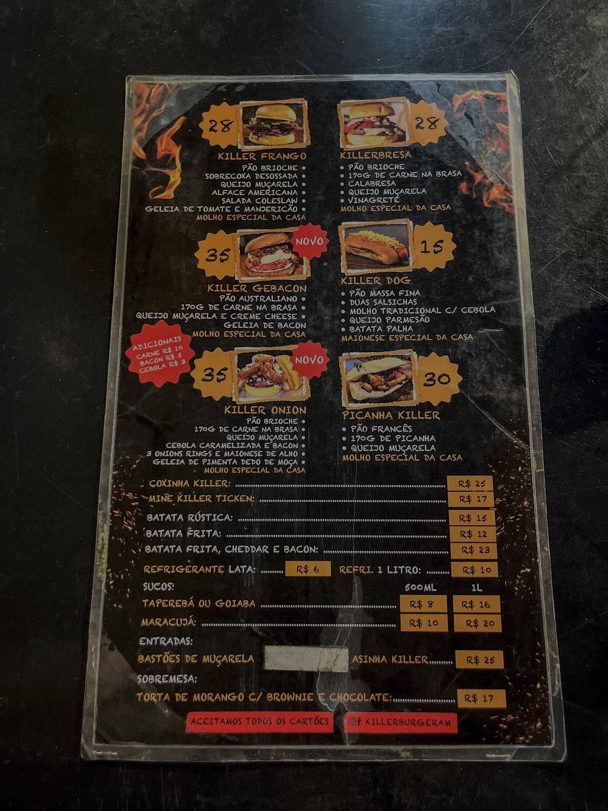 KILLER BURGER cardápio