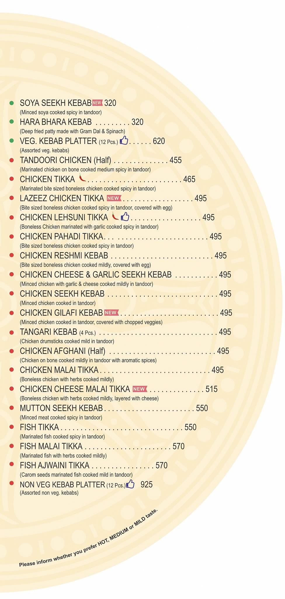 Kalinga Restaurant menu