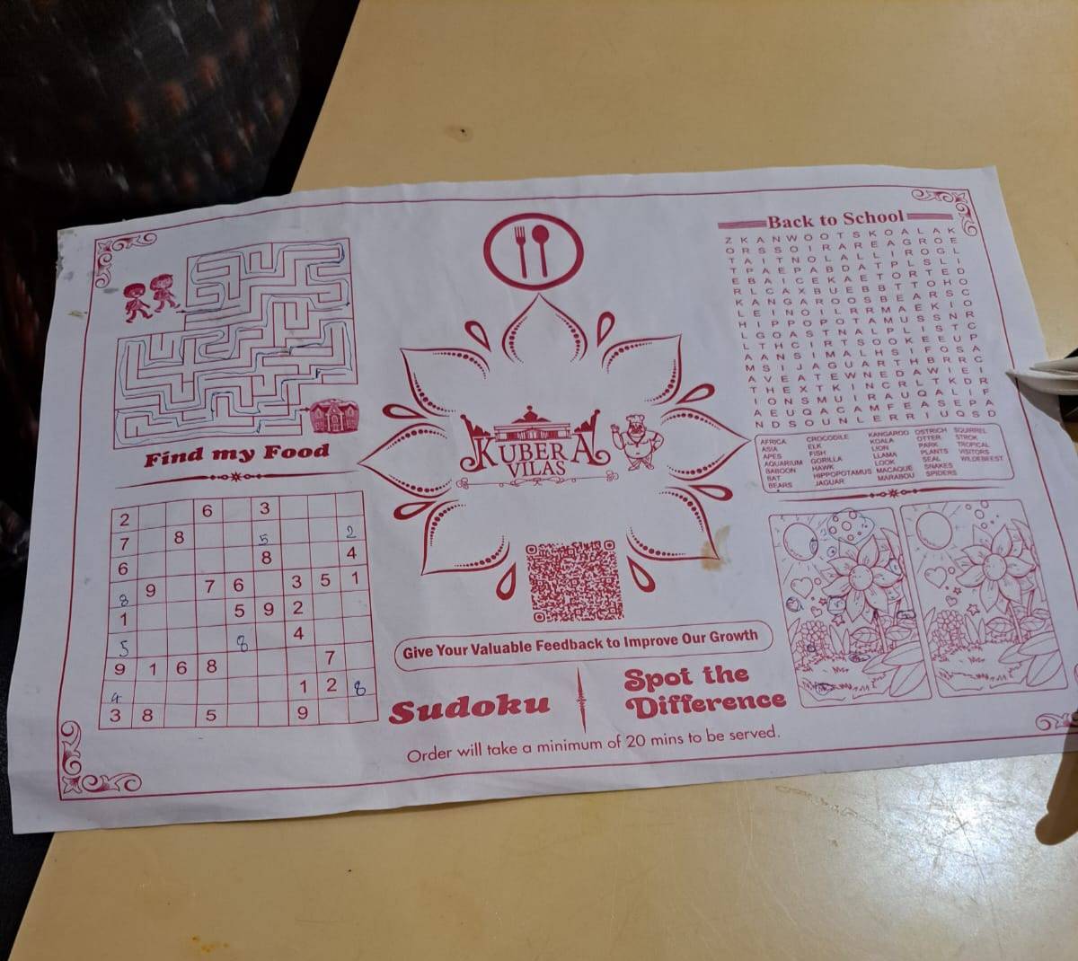 Kubera Vilas Restaurant menu