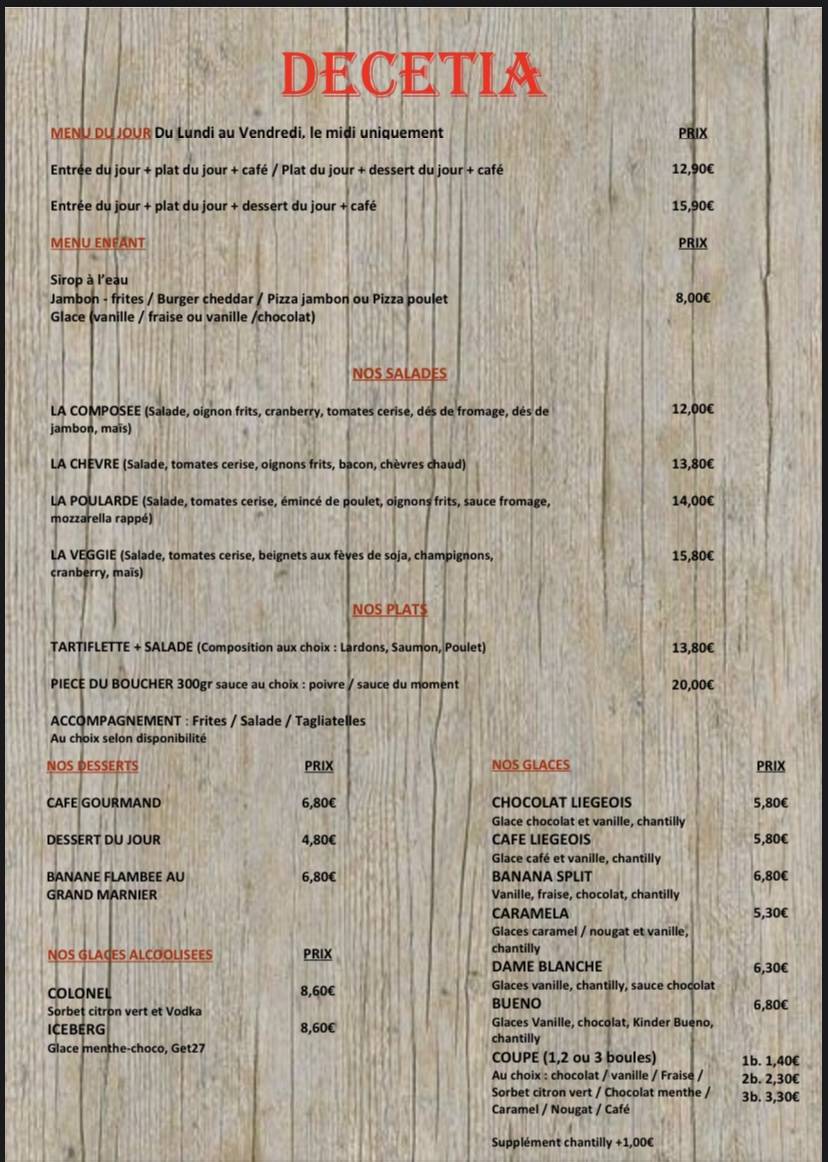 Menu de LE DECETIA
